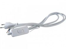 Cетевой кабель с плоской вилкой, выключатель,без земли, 1.5 м., белый